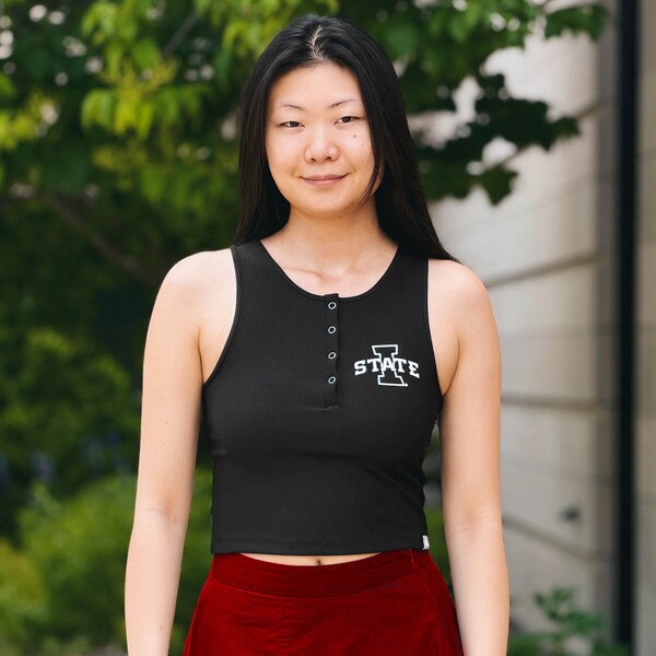 Champion Women's I-State Black and White Ottoman Henley Crop Top SMU